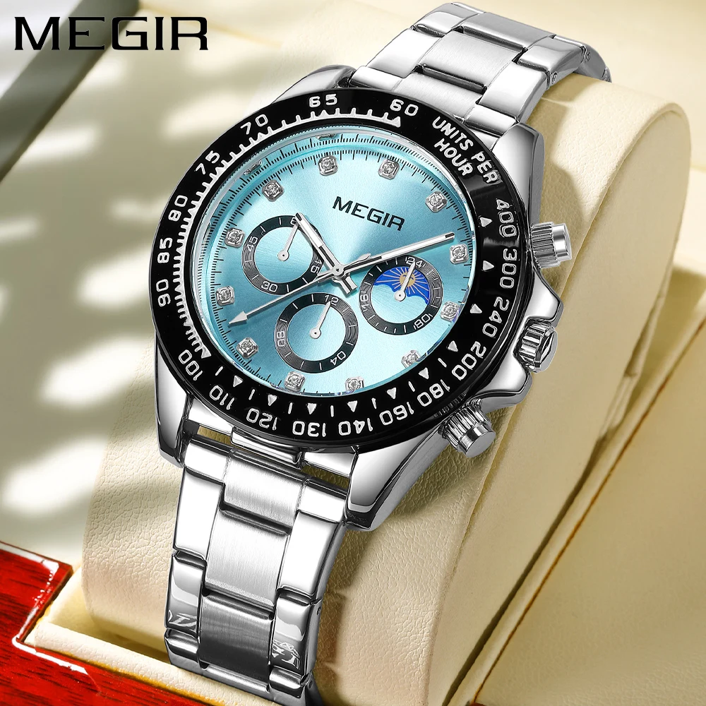 MEGIR New Luxury Watch for Men Outdoor Sports Waterproof Luminous Watch Men Stainless Steel Men's Quartz Wristwatches