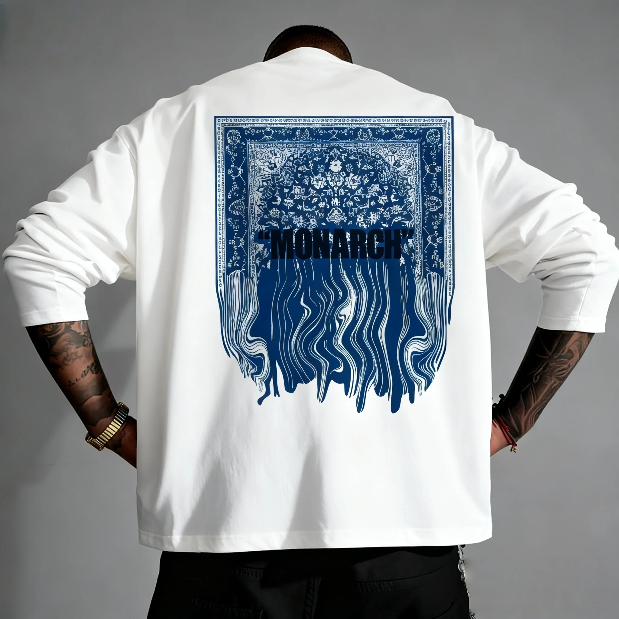 الربيع والخريف الشتاء طويلة الأكمام تي شيرت الأمريكية العصرية الرجال الرجعية العرقية نمط الشارع المعتاد كسول نمط كبير الكبار #2