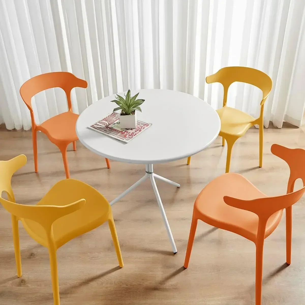 Stackable Dining Plastic Chairs Set Of Four Indoor Outdoor Patio Cafe Restaurant Use Mustard Yellow No Assembly Required
