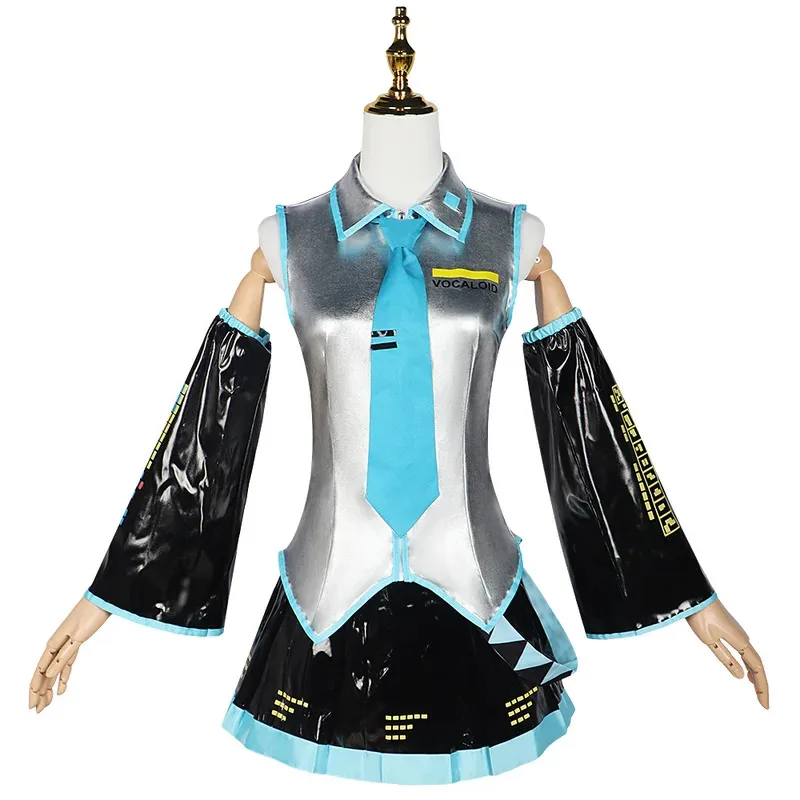 Conjunto completo de traje de tela de cuero plateado de Bear's Den, disfraz de Miku, tocado, traje JK, vestido de marinero alto, nuevo 2025