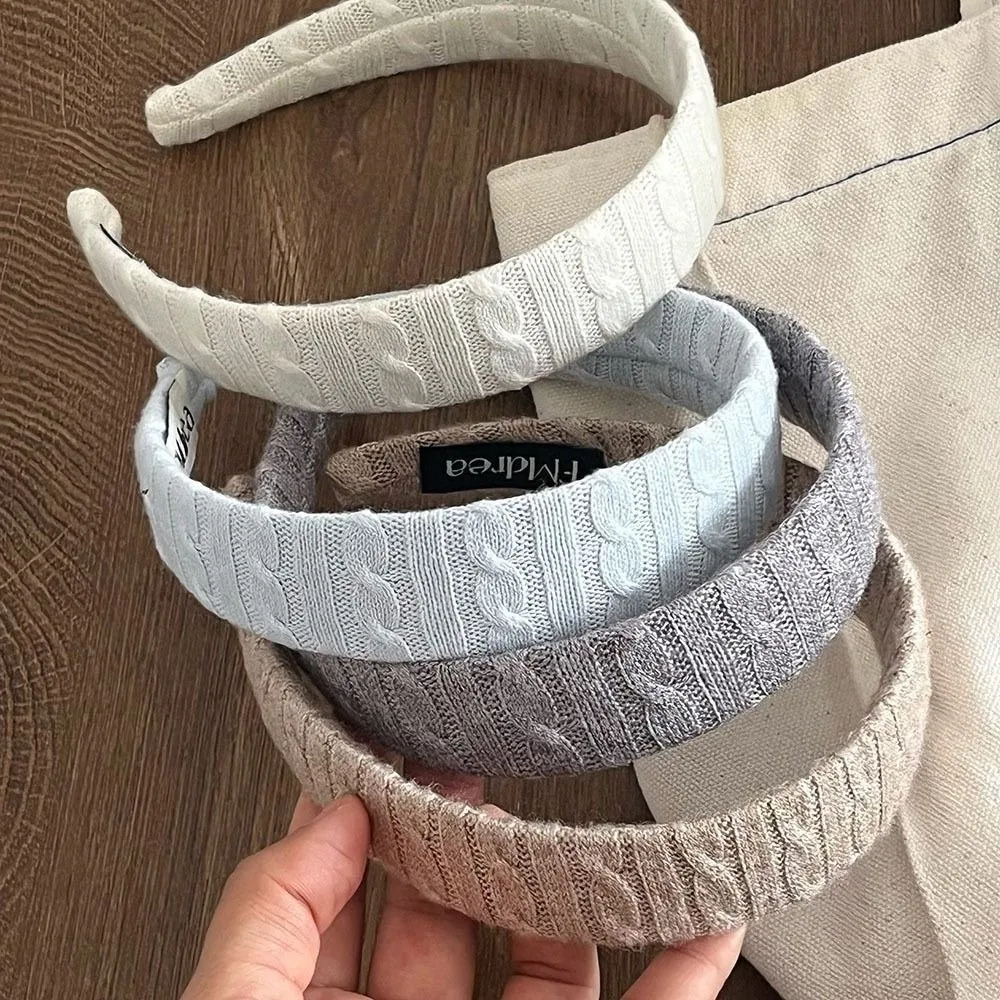 Knitting Construction Cable Knit Headband Korean Style Soft Hair Hoop Accessories High Crown 3CM Width Knitting Fabric Headbands