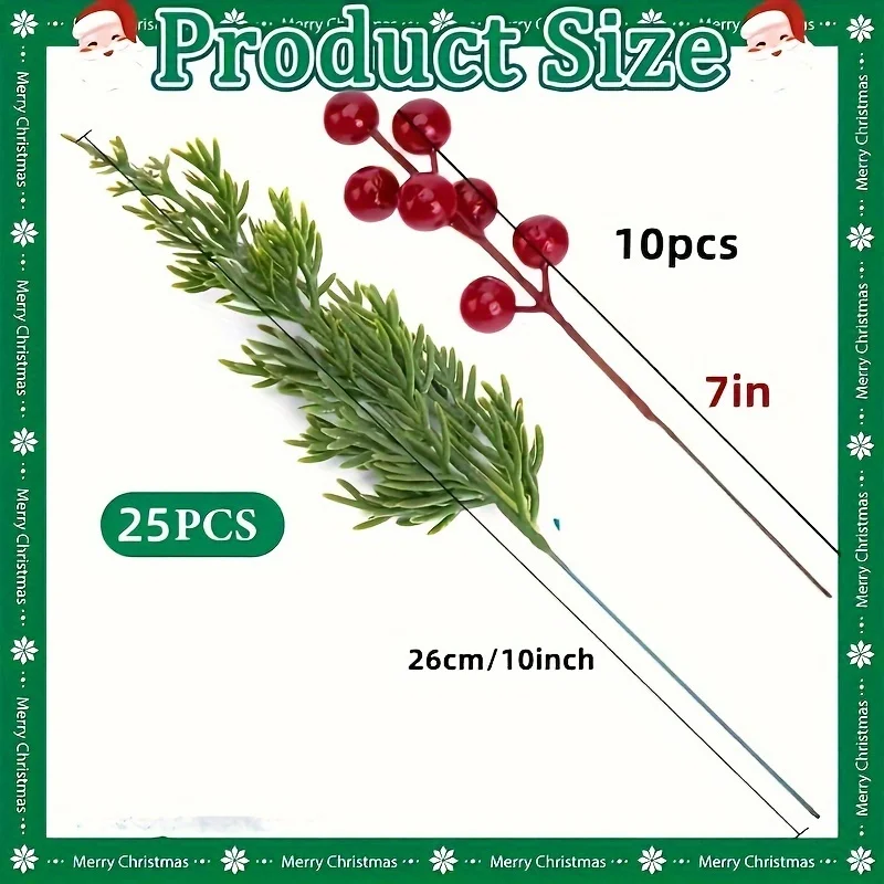 مجموعة مكونة من 35 قطعة من فروع شجرة الصنوبر الاصطناعية لعيد الميلاد مع سيقان الأرز والأرز الأحمر، ديكور للعطلات بنفسك #6