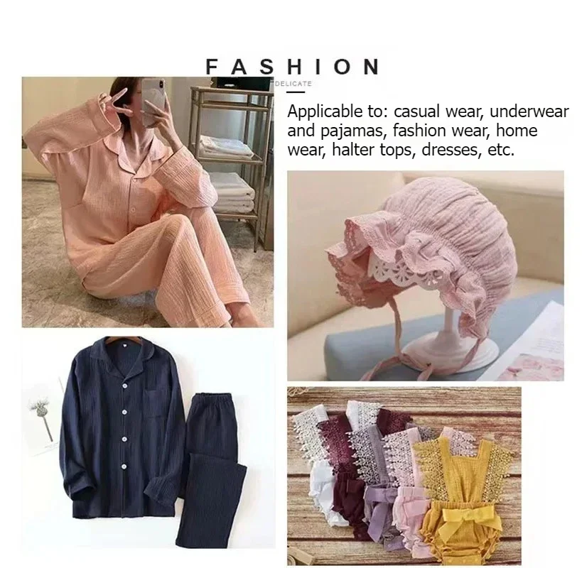 Natürlicher Doppelgaze-Kreppstoff, drapiert, Baumwolle, 100 % Seersucker, Baby-Lätzchen, Kleidung, Stoff, Damenrock, Nachtwäsche, weiche Stoffe – Detail 4