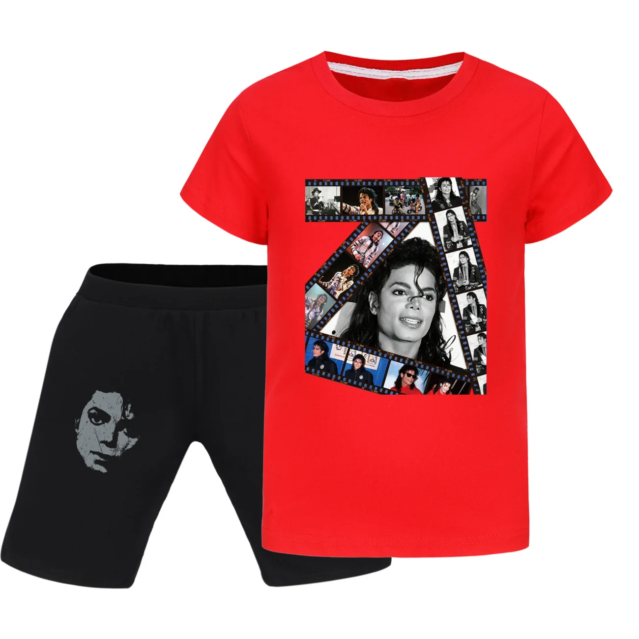 Summer Kids Michael Jackson Clothes Boys Cotton Tees Suit Fashion Girls Short Sleeve T Shirt + Pants 2pcs Set