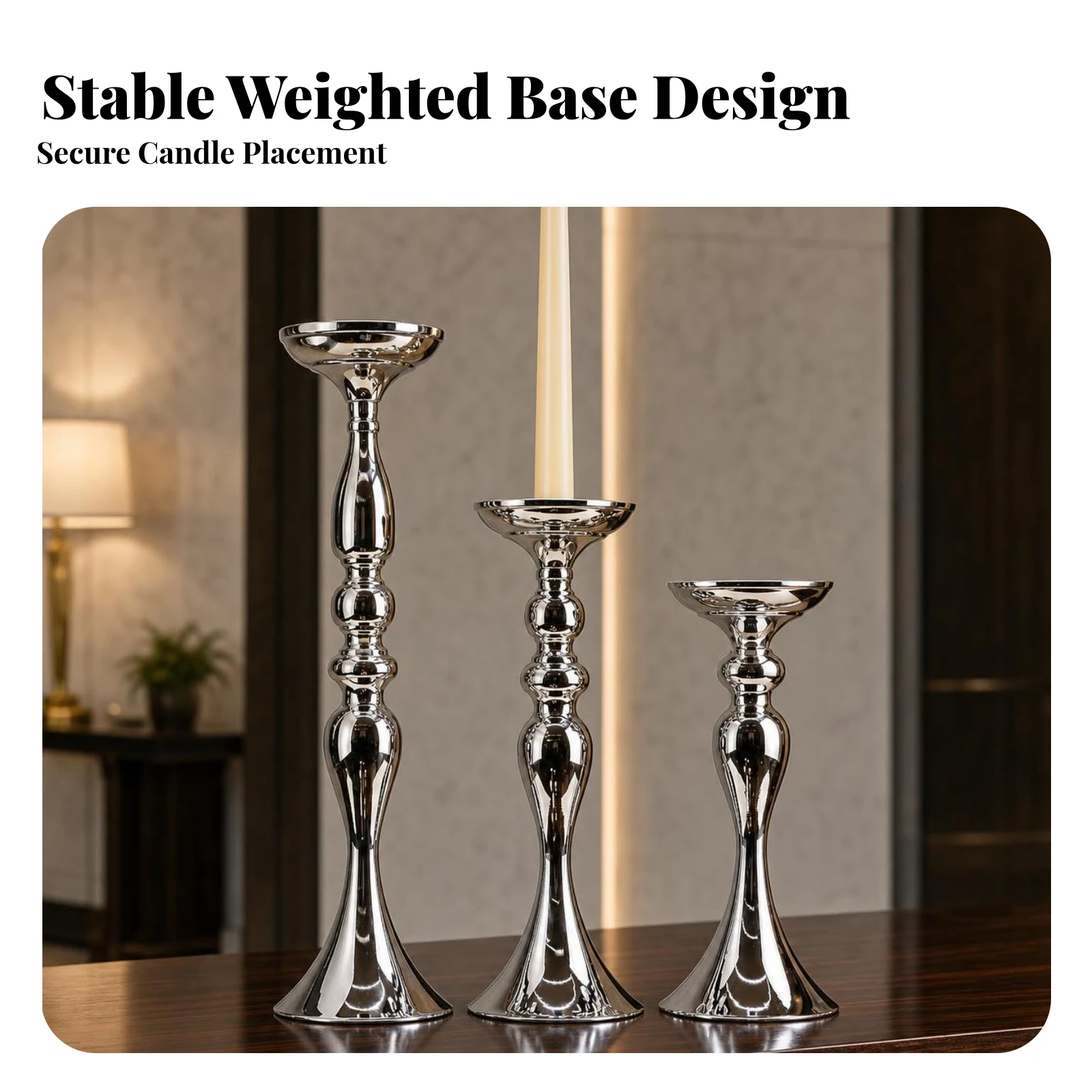 3 Pieces Candlestick Holder with Flared Base Sophisticated Candlestick Holder Romantic Slender for Home Decorators