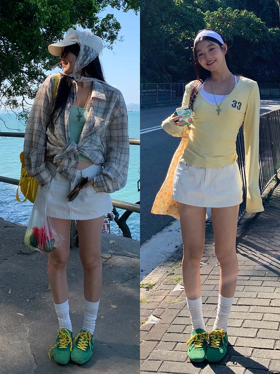 

Белая джинсовая юбка трапециевидной формы. Женская юбка с высокой талией. Лето 202. Новая хлопковая повседневная юбка высокого качества для поездок на работу.