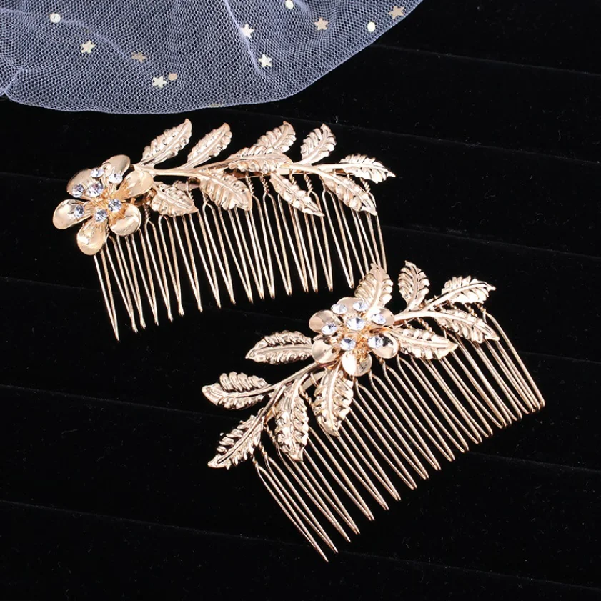 Wedding Hair Accessories Leaf Hair Clips for Women Fashion Crystal Bride Headdress Hairpin Crystal Hair Combs Girls Jewelry Gift