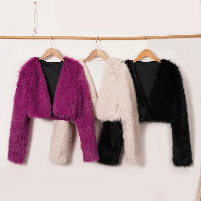 Fashion New Women's Short Faux Fur Coat Solid Color Sexy Evening Party Warm Winter Jacket Woman Clothing