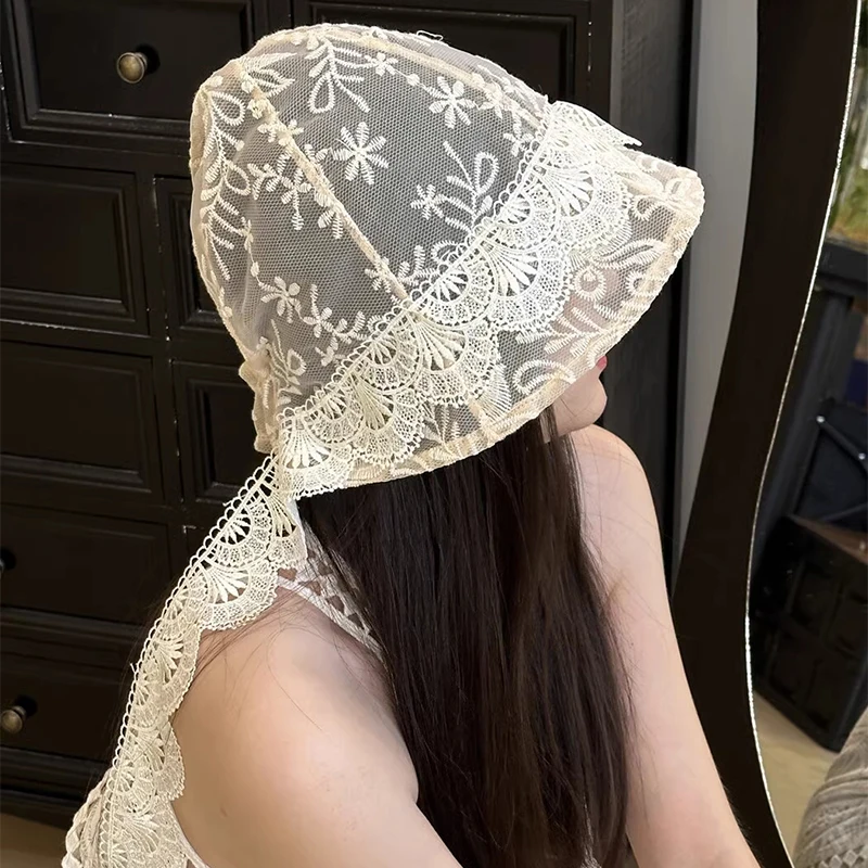 French Lace Streamer Headscarf Hat Female Korean Spring Summer