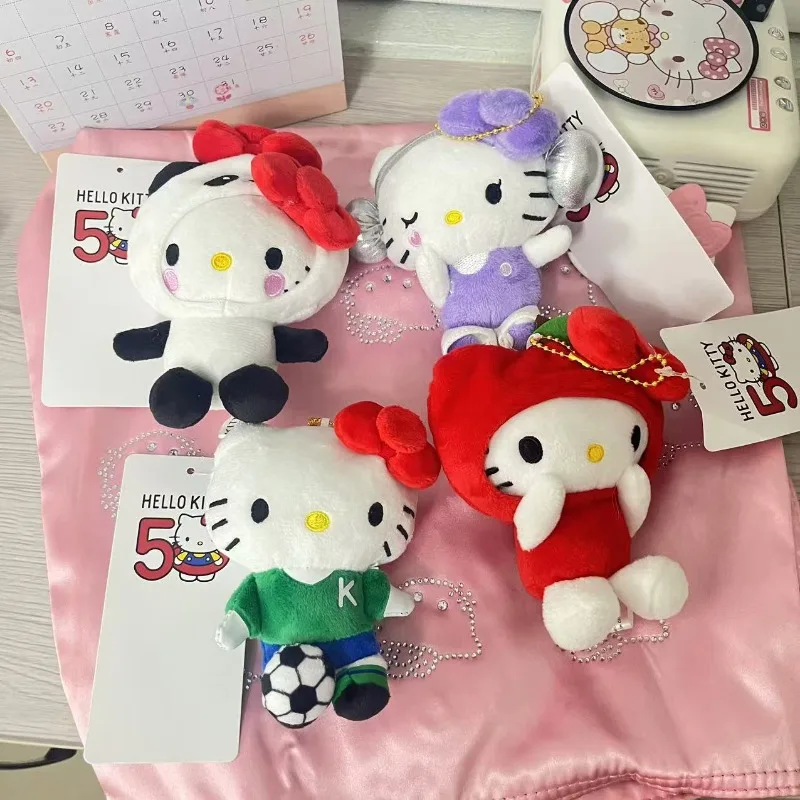 

sanrio kawaii 50th anniversary limited Hello kitty football headphones panda pendant plush doll bag charm Christmas gift