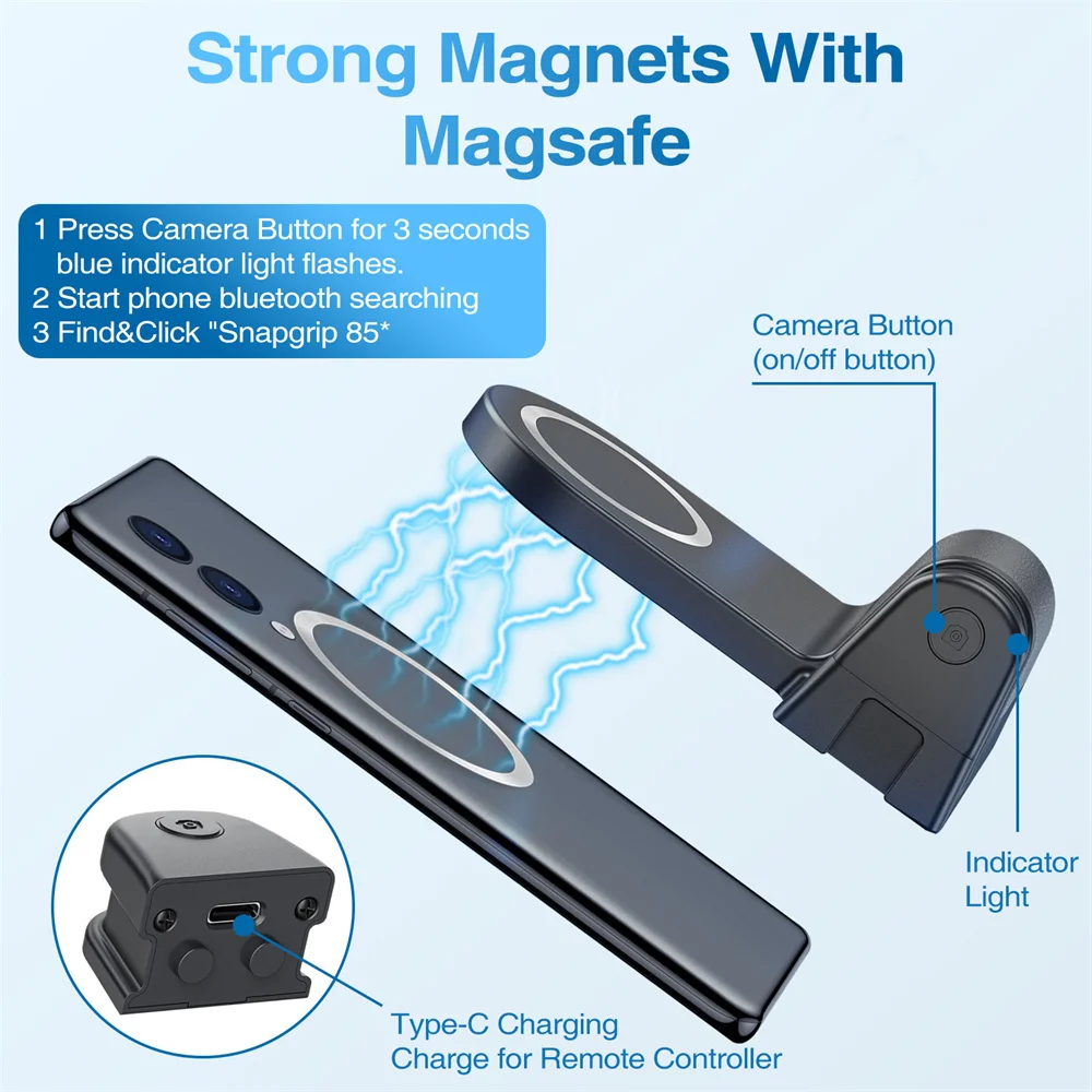 Magnetic For Magsafe Phone Holder Phone Grip Handheld Booster Grip w Bluetooth Shutter 1/4 Screw Tripod Mount for iPhone Android