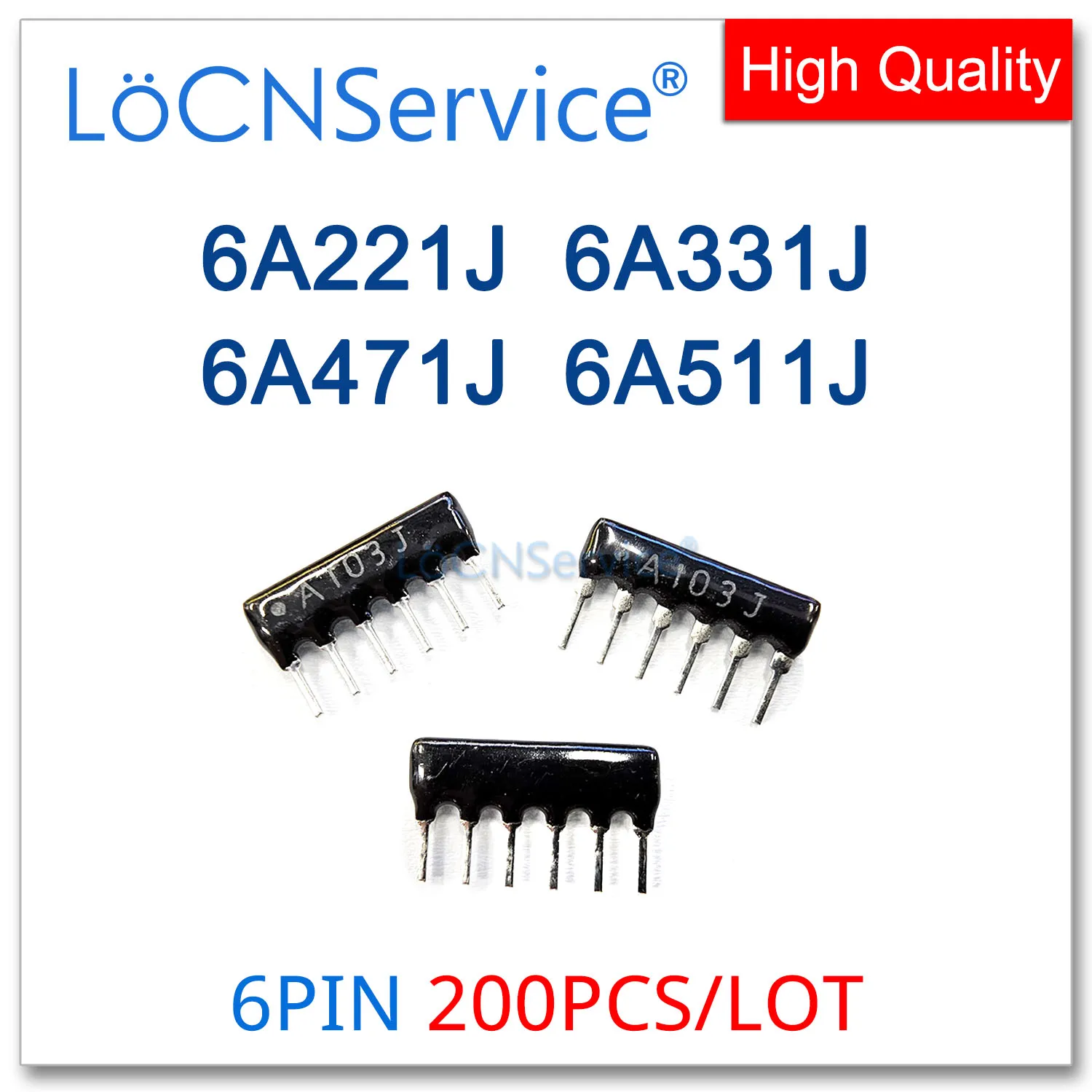 LoCNService 200PCS 6PIN Exclusion ตัวต้านทานเครือข่ายอาร์เรย์ DIP 6A221J 6A331J 6A471J 6A511J 221 331 471 511 220R 330R 470R 510R OHM