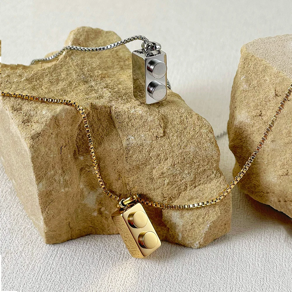 ENFASHION Stainless Steel Building Block Necklace For Women Gold Color Necklaces Fashion Jewelry Collar Christmas Gift P213281