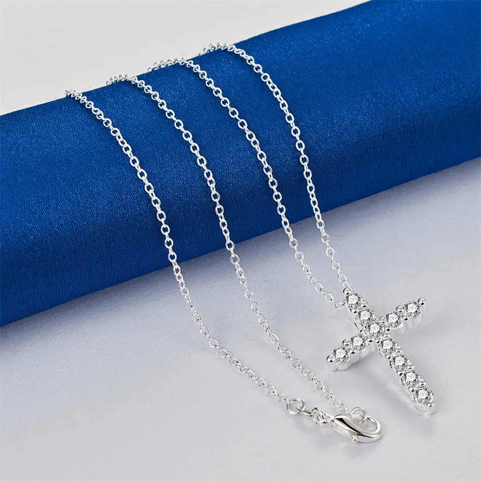 925 sterling silver 16-30 inch exquisite cross zircon pendant necklace for women's fashion wedding accessories, jewelry gifts view 4