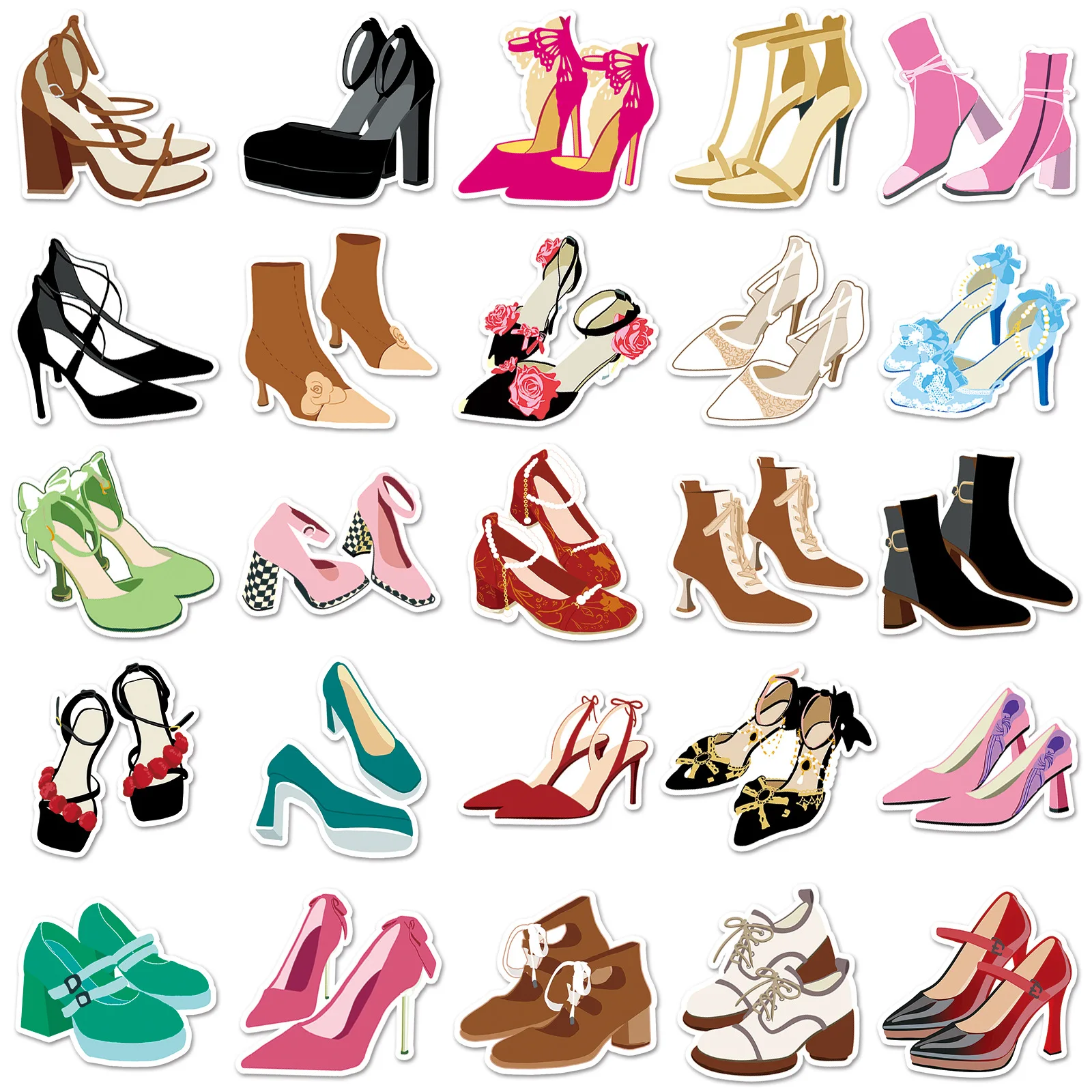 50/100PCS Cartoon High Heels Stickers DIY Skateboard Luggage Stationery Notebook Stickers Waterproof