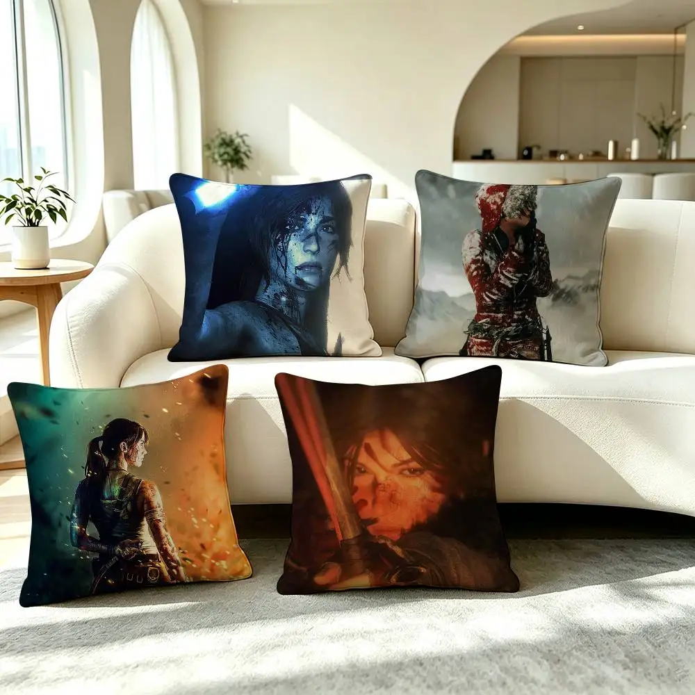 T-Tomb Raider Adventure Game Pillow Case Square Double-Sided Sofa Cushion Cover Bedroom Bedside Pillow
