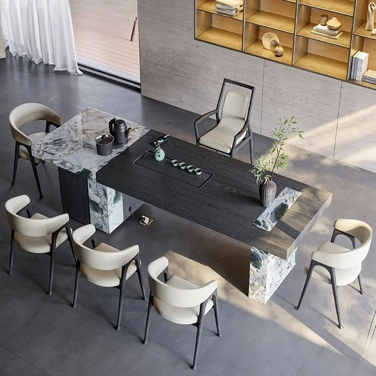 minimalist slate tea table and chair combination modern simple light luxury high-end office coffee table bar table