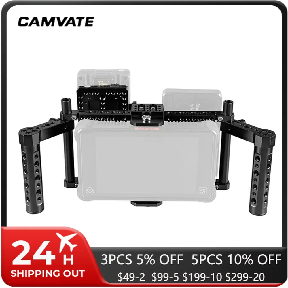 CAMVATE Adjustable Director\'s Monitor Cage Rig With Dual Cheese Handle Grip & V lock Quick Release Mounting Plate For 7\