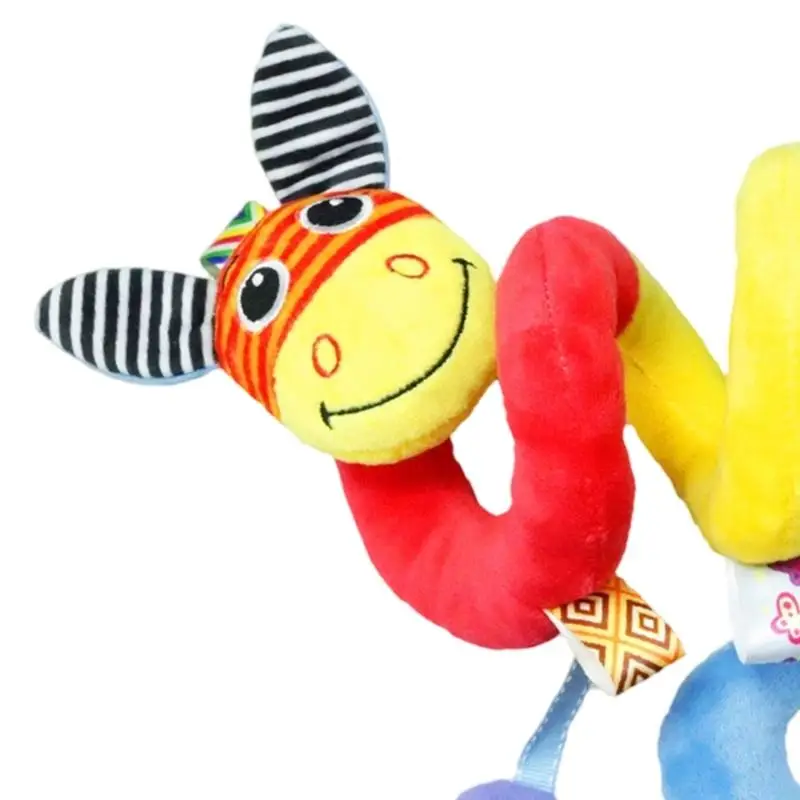 Espirais animais desenho animado, berço brinquedo móvel com textura chocalho animal, mordedor para estimulação