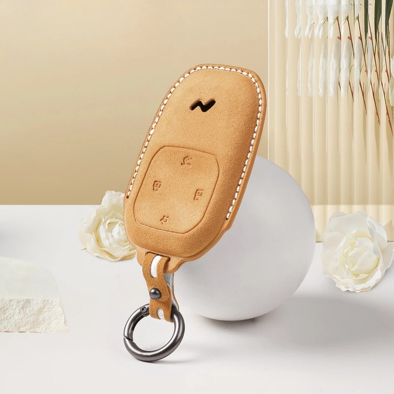 Premium Suede Leather Key Cover Case for Ledao L90 / L60 (2024) - Protective Key Fob Shell Keybag Keychain