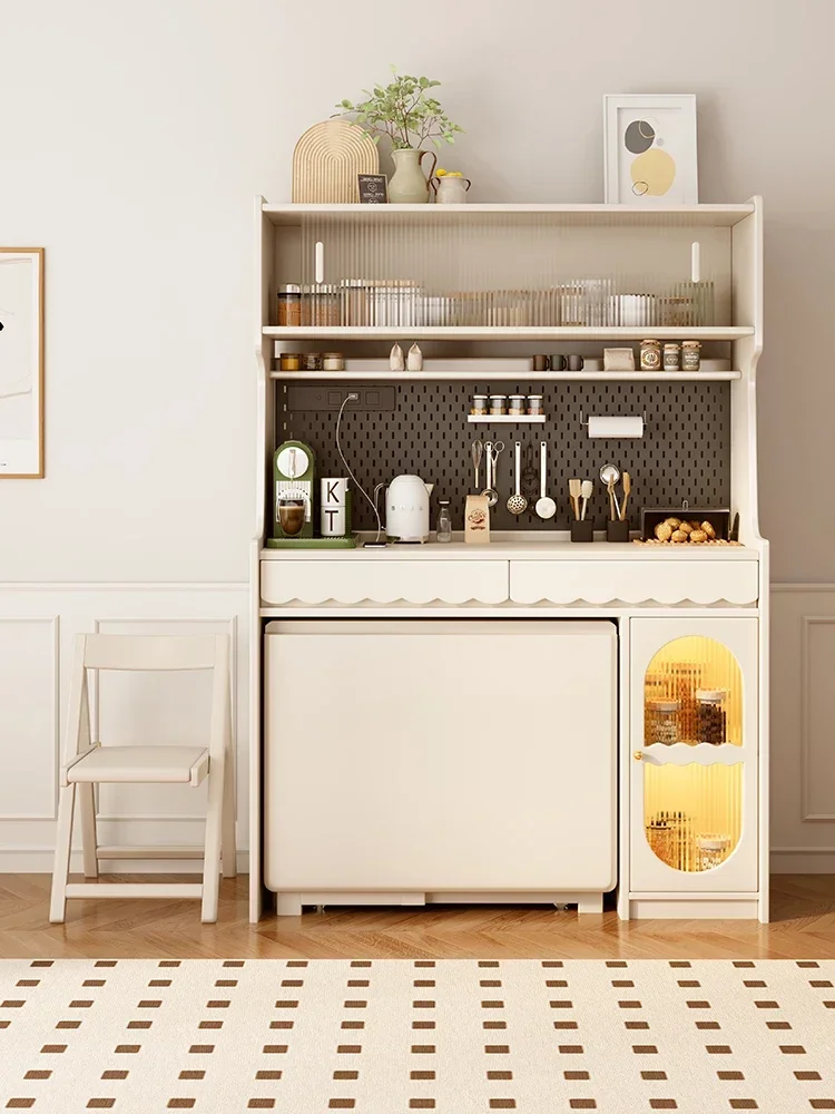 Solid Wood Sideboard Dining Table Integrated Foldable White Wall Locker Kitchen Storage Cabinet
