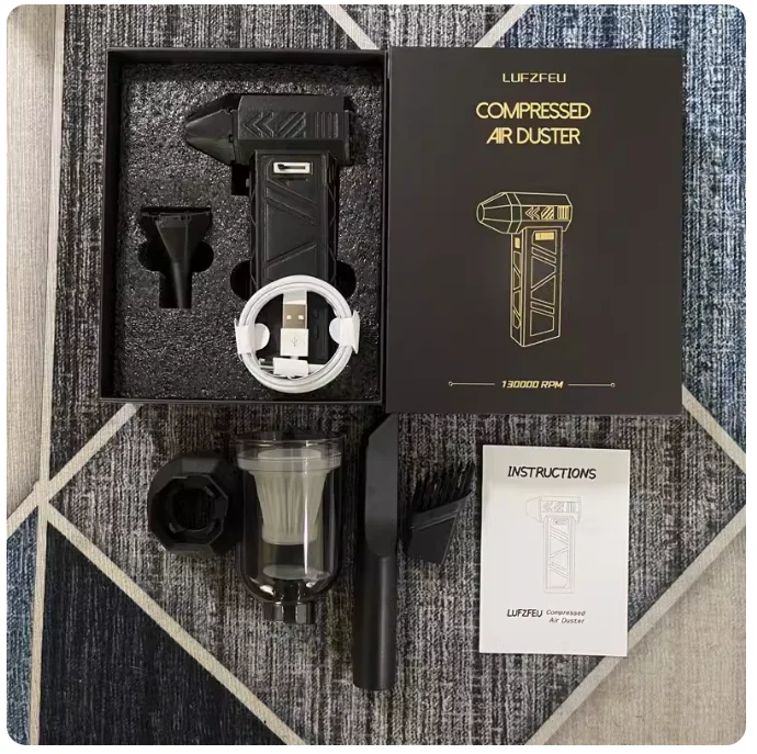 Ventilador Turbo con Motor sin escobillas, soplador de aire de 130000 RPM, 52 m/s, soplador de polvo portátil, secador eléctrico + kits de limpieza al vacío