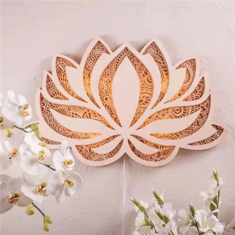 1PC Lotus Flower Light Mandala Yoga Room Art Decorative Ornaments Mandala Yoga Room Night Light Wall Hanging Home Decoration