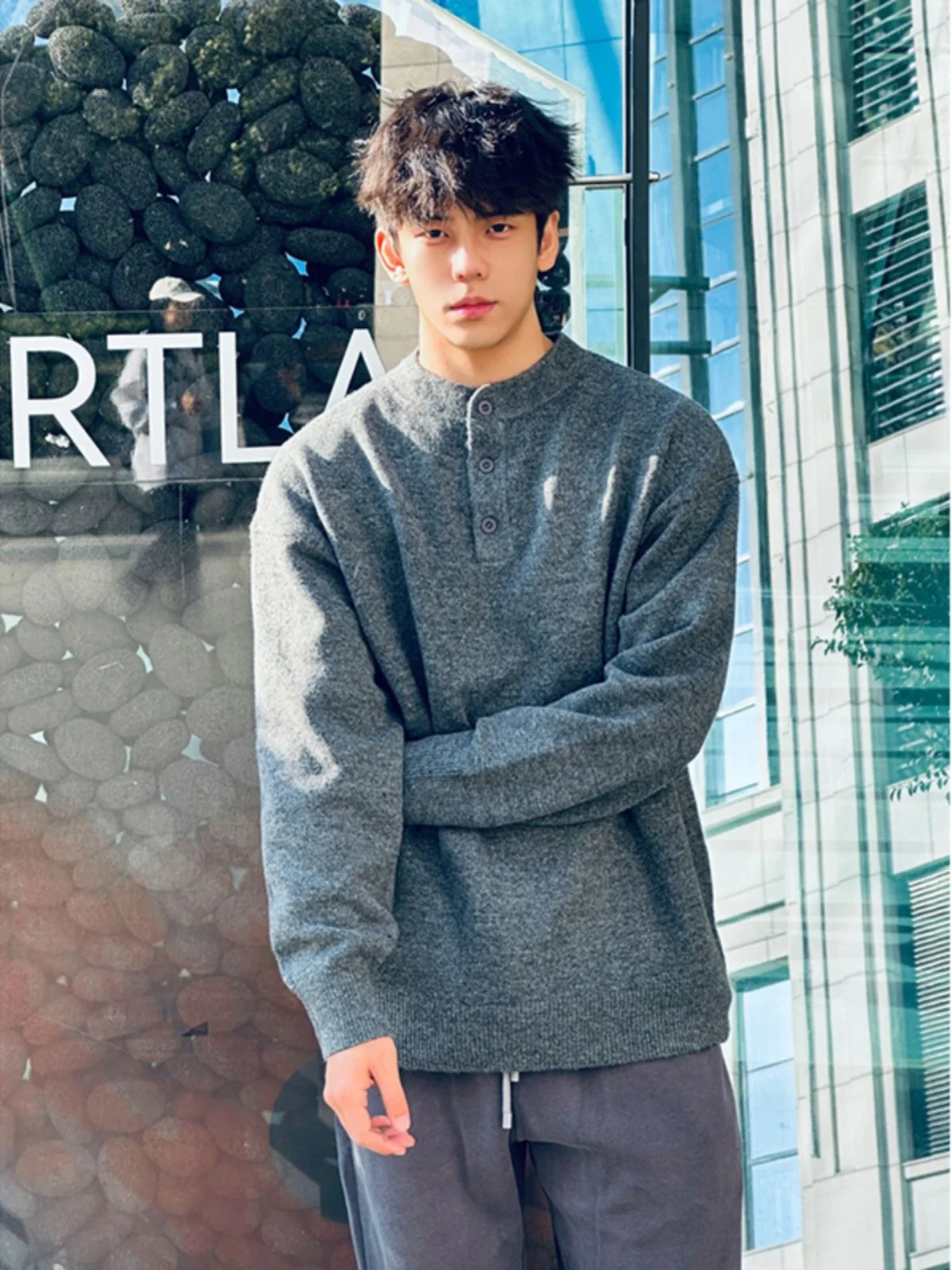 

Deep ey Henry Collar Knitwear Men's Autumn Winter Sle American Retro Lazy Faion Old Money Sle Men's Outerwear