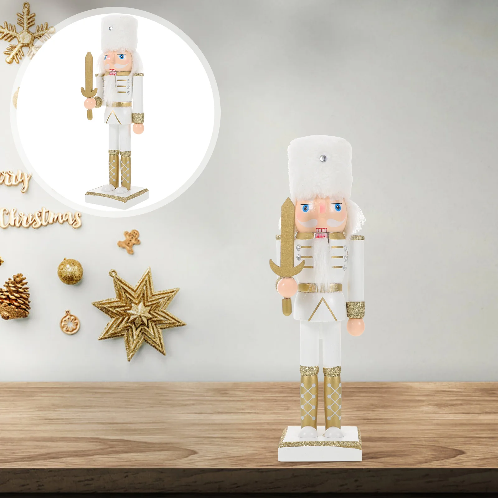 

Christmas 25 Cm Wooden Nutcracker Soldier Hand Carved Rustic Holiday Decoration Table Mantel Ornament Nutcrackers Figures
