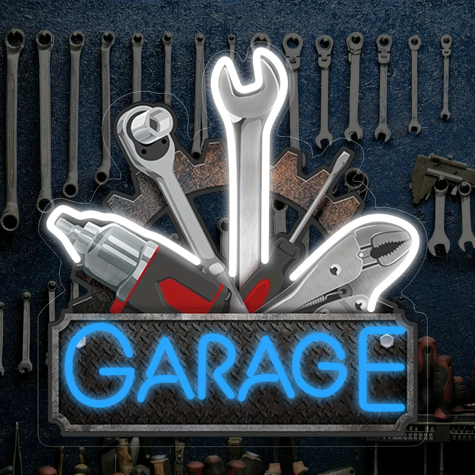 Garage Neon Sign LED Neon Light Sign Business for Bar Bedroom Man Cave Car Repair Shop Parking Lot Wall Decor Gift USB Dimmable