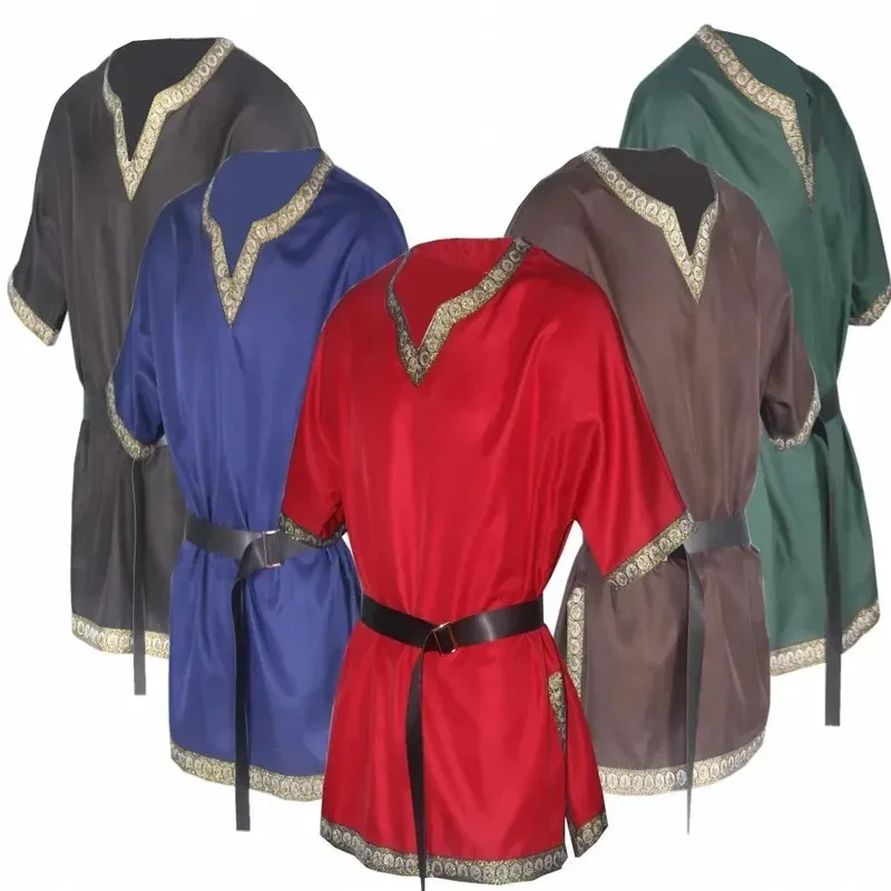 

Medieval Knight V-neck Clothing Warrior Tunic Gothic Cosplay Costume Halloween Viking Pirate Saxon European and American Party