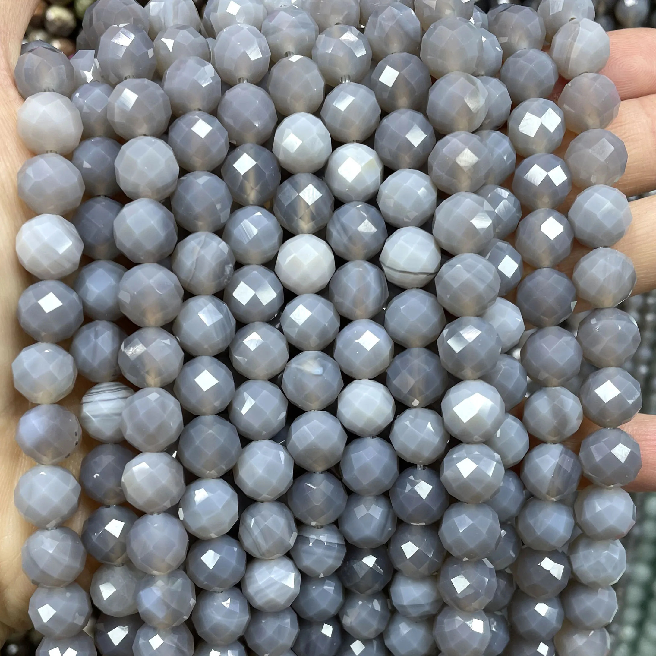 Natural Faceted Grey Agates Gem Loose Spacer Beads For Jewelry Making DIY Bracelet Necklaces Accessorie 6/8/10MM 7.5 inches