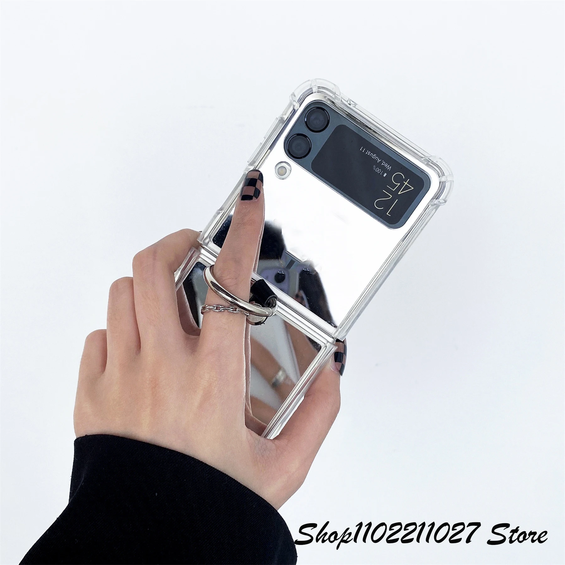 Luxury Korean Portable Ring Mirror Simple Case for Galaxy Z Flip 4 5 Z Flip4 Flip3 Zflip4 Zflip5 Z Flip 6 Shockproof Cover