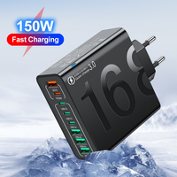 Total 150W Type C Quick Charge 3.0 Fast Charging Mobile Phone Adapter EU/US/KR Plug For Xiaomi iPhone15 13 Samsung Huawei