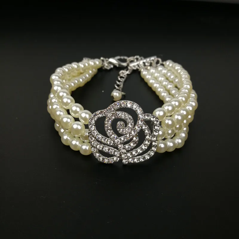 Pearl Necklace Dog Collar Fashion Jeweled Puppy Cat Collar with Rhinestone Artificial Diamante Rose Dog Pet Accessories