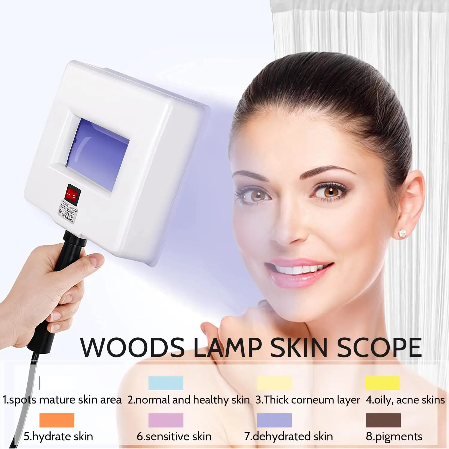 Woods Lamp เครื่องวิเคราะห์ผิว, แว่นขยายจับ Woods-โคมไฟ, แสง UV สําหรับผิวหน้าวิเคราะห์เครื่องตรวจจับใบหน้าด้วยผ้าสีดํา