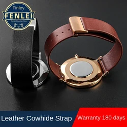 Ultra Thin Soft Cowhide watch strap for Longines Tissot Citizen DW men women folding buckle plain Calfskin Watchband 18 20 22mm