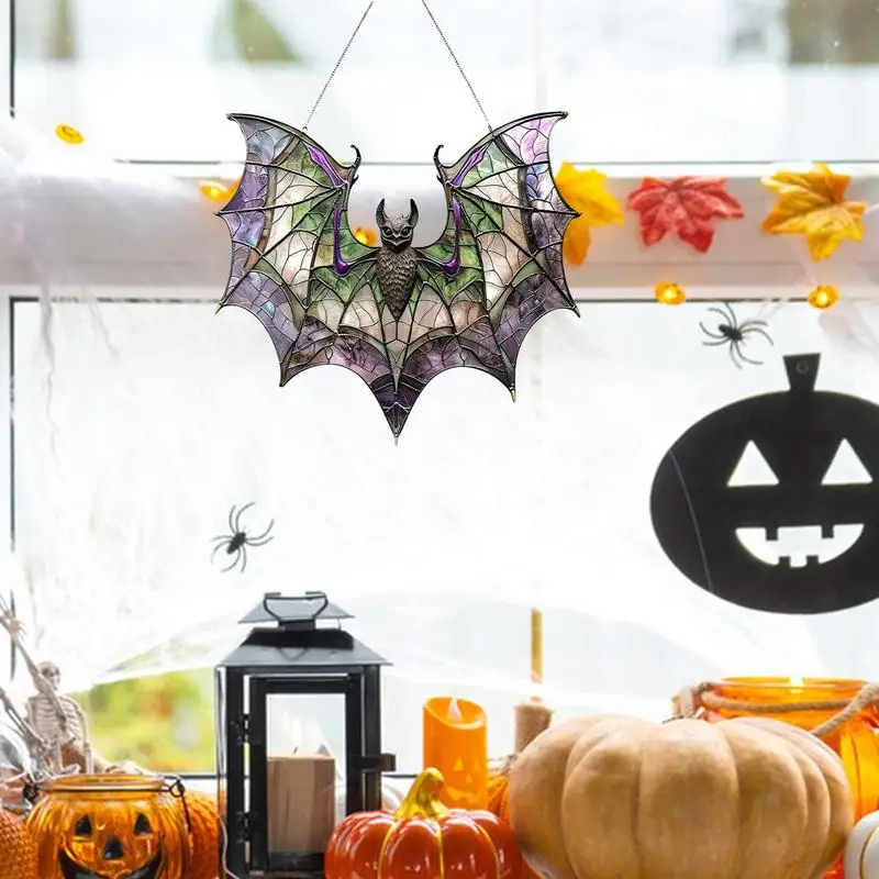 Acrylic Rainbow Bat Pendant Hunging Colorful Bat Decoration Acrylic Stained Glass Sun Catcher For Patio Yard Home Garden Window