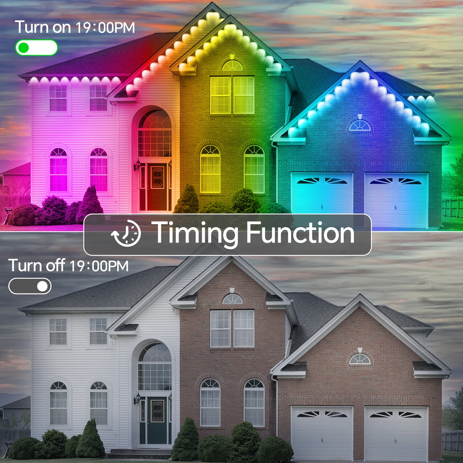 60M & 200FT Permanent Outdoor LED Eaves Lights RGB Waterproof Smart String Lights App Remote Control Color Changing Lamp for House Roof Garden Christmas Holiday Party Daily Accent Lighting 7