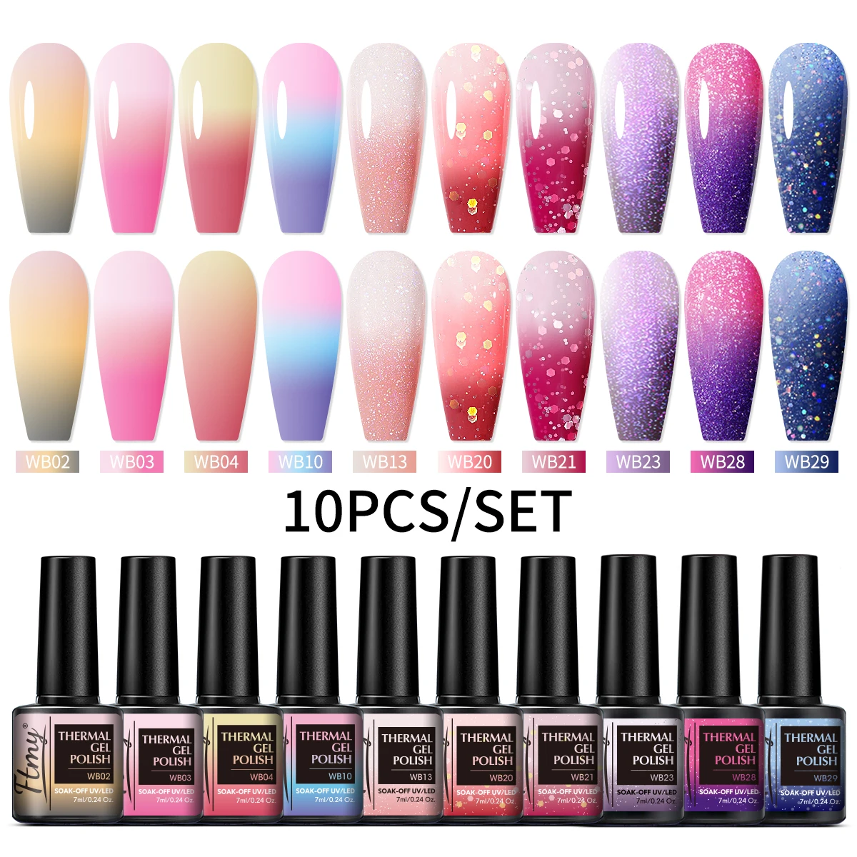 

10pcs/set Halloween theme hot nail polish, temperature glitter color changing gel polish, removable UV glitter gel polish, nail