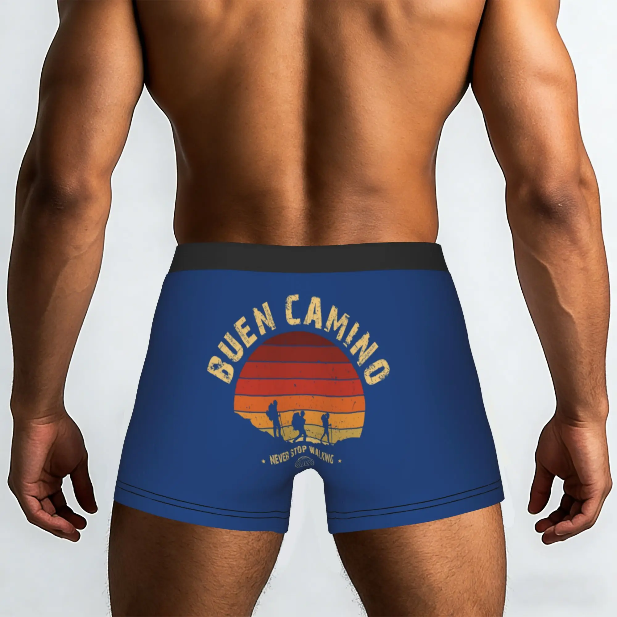Custom Hiking the Camino de Santiago Vintage Badge Underwear Men Breathable Boxer Briefs Shorts Panties Soft Underpants For Male
