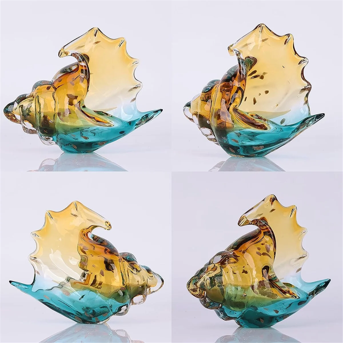 A17Z Hand Blown Glass Conch Statue, Glass Art Figurine, Home Decor with Sea Shells, Bookcase Decoration