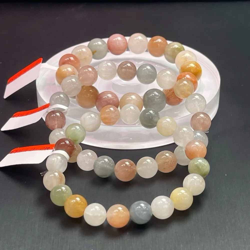 Hot Sale Natural Colored Rabbit Hair Quartz 10mm Round Beads Bracelet Elastic Stretch Healing Energy Gemstone Unisex Jewelry