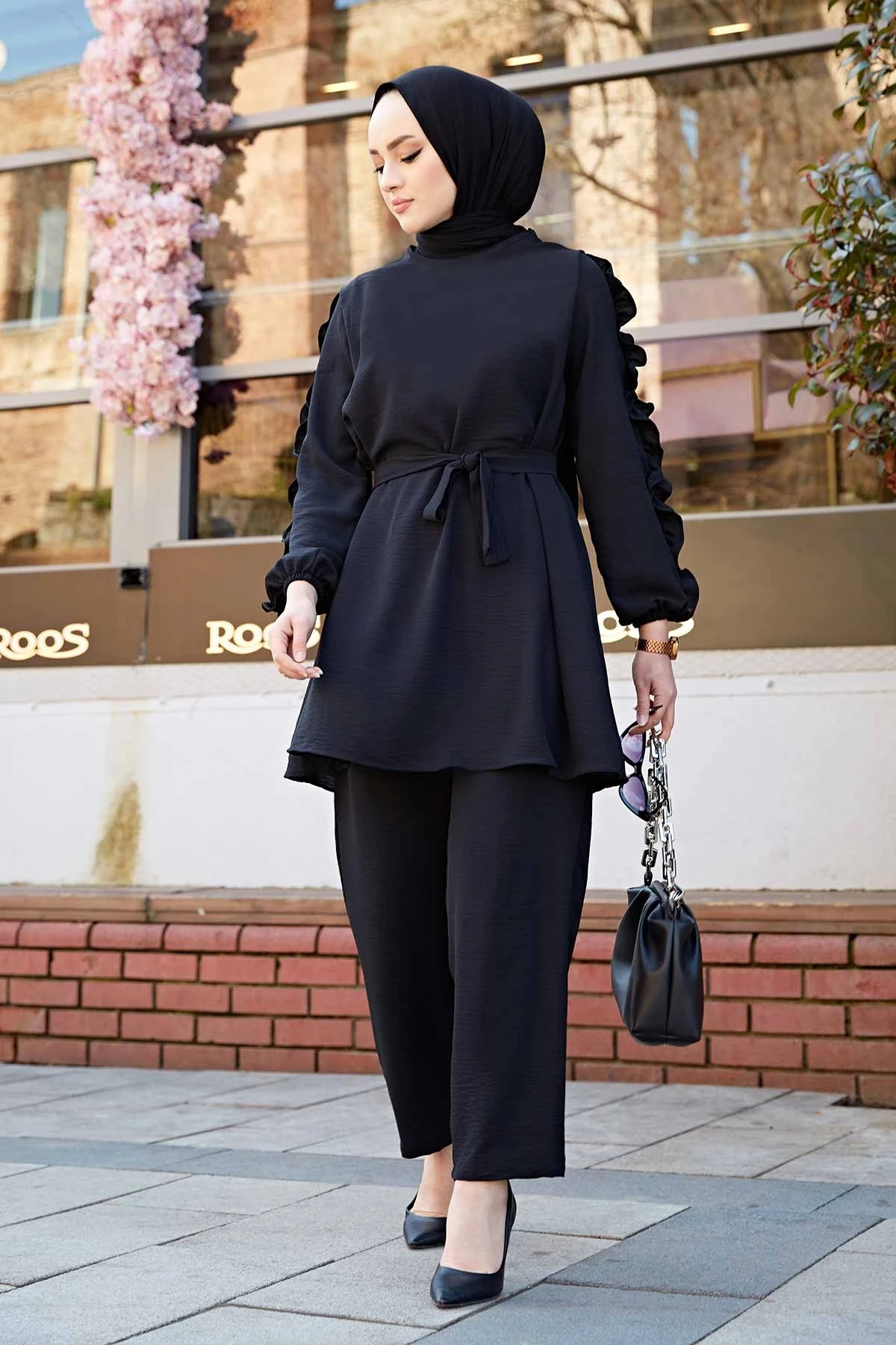 Women Frilled Dual Suit Kombin Bottom Top Muslim dress hijab Muslim üstleri women suit 2021 abayas abaya