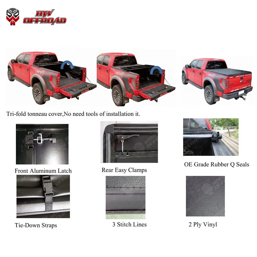 4x4 Car Soft Tri-fold  Bed Cover Tonneau  Double Cab 1.325m  For Triton L200 2015+