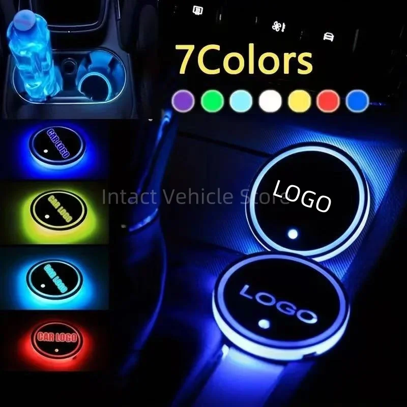 1/2pcs New Luminous Car Customized LOGO LED USB Illuminated Color Ambient Light Water Cup Lamp Pad for benz tesla BMW Land Rover