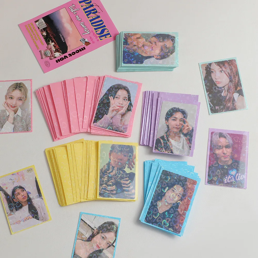 20pcs/pack Love Heart Colored Korean Toploader 61mm*91mm Korean Card Photocard Sleeves Idol Photo Cards Protective Storage Bag