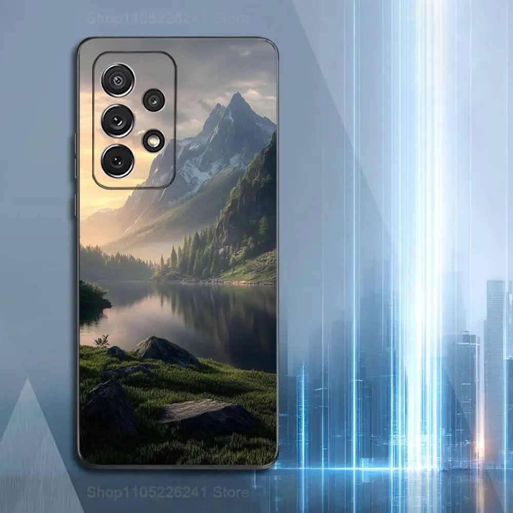 Natural Mountains Scenery Phone Case For Samsung S22,S21,S20,S10,S9,S25,S24,S23,Ultra,FE,Plus,Lite,Soft Silicone Black