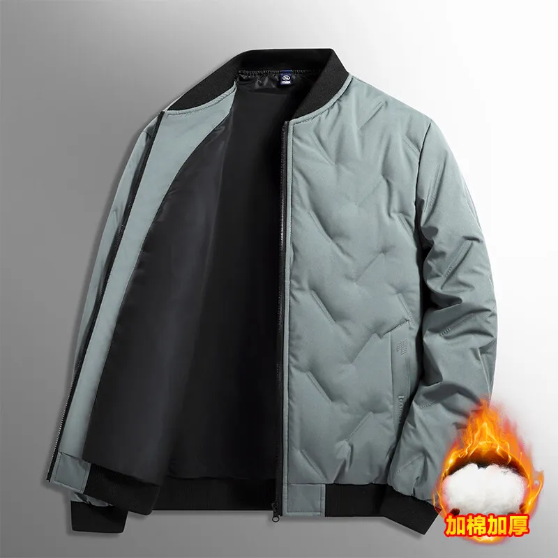 Winter Thickened Warm Stand Collar Cotton Jacket for Men Solid Color Casual Puffer Parkas Streetwear Social Hiphop Overcoat Tops