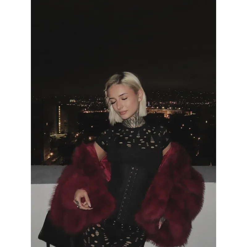 Luxury High-end Winter Blue Flocking Long Sleeves Lapel Fur Coat Fox Fur Coat Comfort Fashion Winter Coat Women Fluffy Jacket